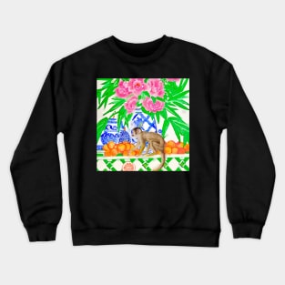 Monkey stealing oranges watercolor Crewneck Sweatshirt